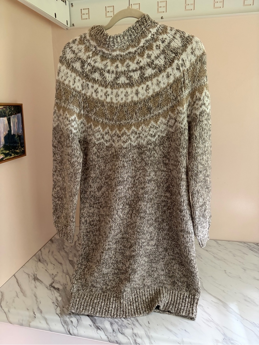 LOFT NWT Metallic Fair Isle Knit Mock Neck Sweater Dress - Medium